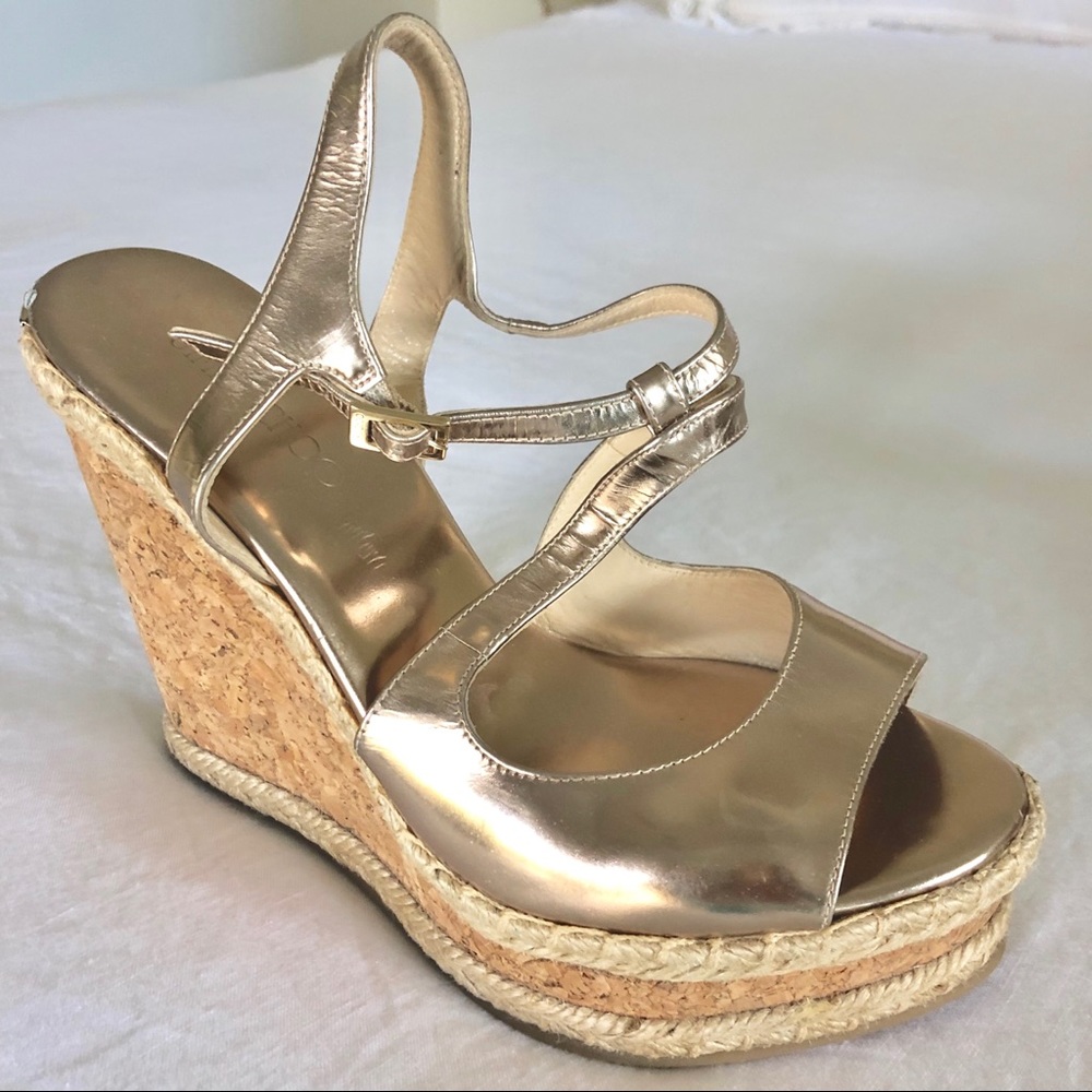 JIMMY CHOO gold wedge shoes
